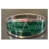 Mexico 925 Sterling Silver Malachite Inlay Hinged