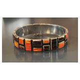 925 Sterling Silver Fire Opal Inlay Bracelet,