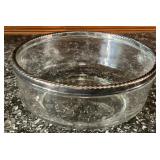 Clear Glass Serving Bowl Silverplate Rope Twist