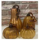 4 Amber Pier 1 Blown Art Glass Pumpkins &