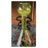 Murano Style Hand Blown Art Glass Vase Lime Green