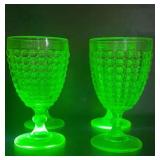 4 UV REACTIVE Vintage Glass Hobnail Goblets with