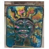 Signed Vintage Blue Iridescent Art Glass Sun Face