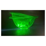 3 UV REACTIVE Vintage Green Depression Glass