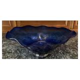 Vintage Hand-Blown Cobalt Blue Glass Scalloped