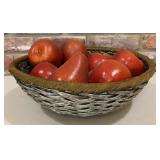 Vintage Woven Silver-Tone Basket with Artificial