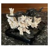 Vintage Carved Sea Turtle Pair on Coral Reef