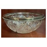 Sterling Silver Rim Cut Crystal Bowl Brilliant Cut