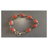925 Sterling Silver Scalloped Filigree Oval Red