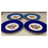 Set of 4 Czechoslovakia Floral Porcelain Plates