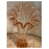 Vintage Amber Peach Glass Flared Ruffle Vase