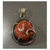 Modernist Sterling Silver Orange Fire Opal