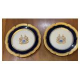 Antique French Porcelain Armorial Plates, Cobalt