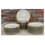 23 Vintage White Porcelain Plates with Gold Trim,