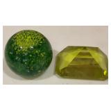 Vintage Green & Yellow Spatter Art Glass