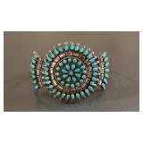 Turquoise Needlepoint Cluster Cuff Bracelet