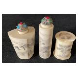 Chinese Scrimshaw Style Snuff Bottles Metal Jewel