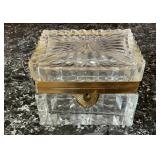 Cut Crystal Jewelry Casket Box, Brass Trim Hinged
