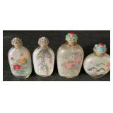 Chinese Reverse Painted Glass Snuff Bottles, Metal