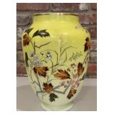 Vintage Yellow Opaline Glass Vase Hand-Painted