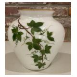 Vintage White Opaline Glass Vase Hand-Painted Ivy