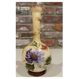 Signed Base Vintage Hand-Painted Floral Long Neck