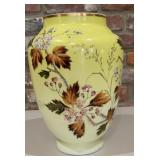 Vintage Yellow Opaline Glass Vase Hand-Painted