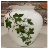 Vintage White Opaline Glass Vase Hand-Painted Ivy