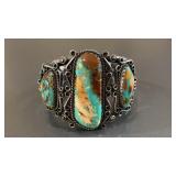 Vintage Sterling Silver Three Stone Turquoise