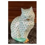 Herend Hungary Porcelain Cat Figurine, Green