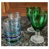 Hand-Blown Mexican Art Glass Tumblers Clear Blue