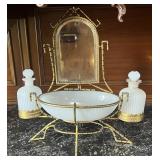 Antique French Opaline Glass & Faux-Bamboo Gilt