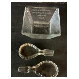 2 Crystal Bottle Stoppers & Etched Bowl,