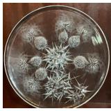 Signed Art Glass Thistle Floral Crystal Platter