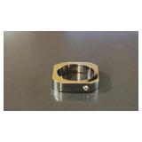 Geometric Flat Top Silver Tone Ring Accent Stone