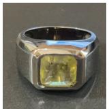 Vintage 14K White Gold Men's Signet Ring Emerald