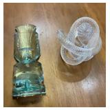 Art Glass Rope Knot Sculpture & Green Glass Tiki