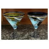 Two Hecho en Mexico Hand Painted Fish Art Glass