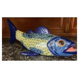 Hand Painted Ceramic Fish Sculpture, Blue Yellow