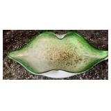 Murano Green and White Aventurine Fleck Art Glass