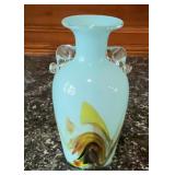 Vintage Dalian Art Glass Vase Cased Sky Blue
