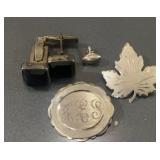 Sterling Silver Monogram Brooch, Maple Leaf Pin,