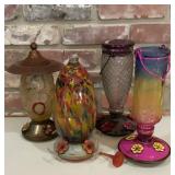 4 Decorative Glass & Metal Hummingbird Feeders