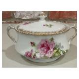 Antique German Porcelain Pink Rose Covered Sugar