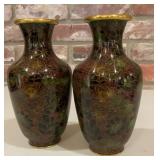 Pair of Vintage Chinese Cloisonné Enamel Floral