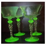 4 Vintage Tiffin Franciscan 15022 Uranium Glass