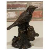 Vintage Japanese Cast Metal Bird Family Sculpture