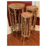 3 Vintage Bamboo Rattan Hexagonal Nesting