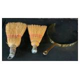 2 Straw Whisk Brooms Metal Handles & Brass
