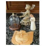 Angel & Cherubs,  Carved Wood Face Plaque,